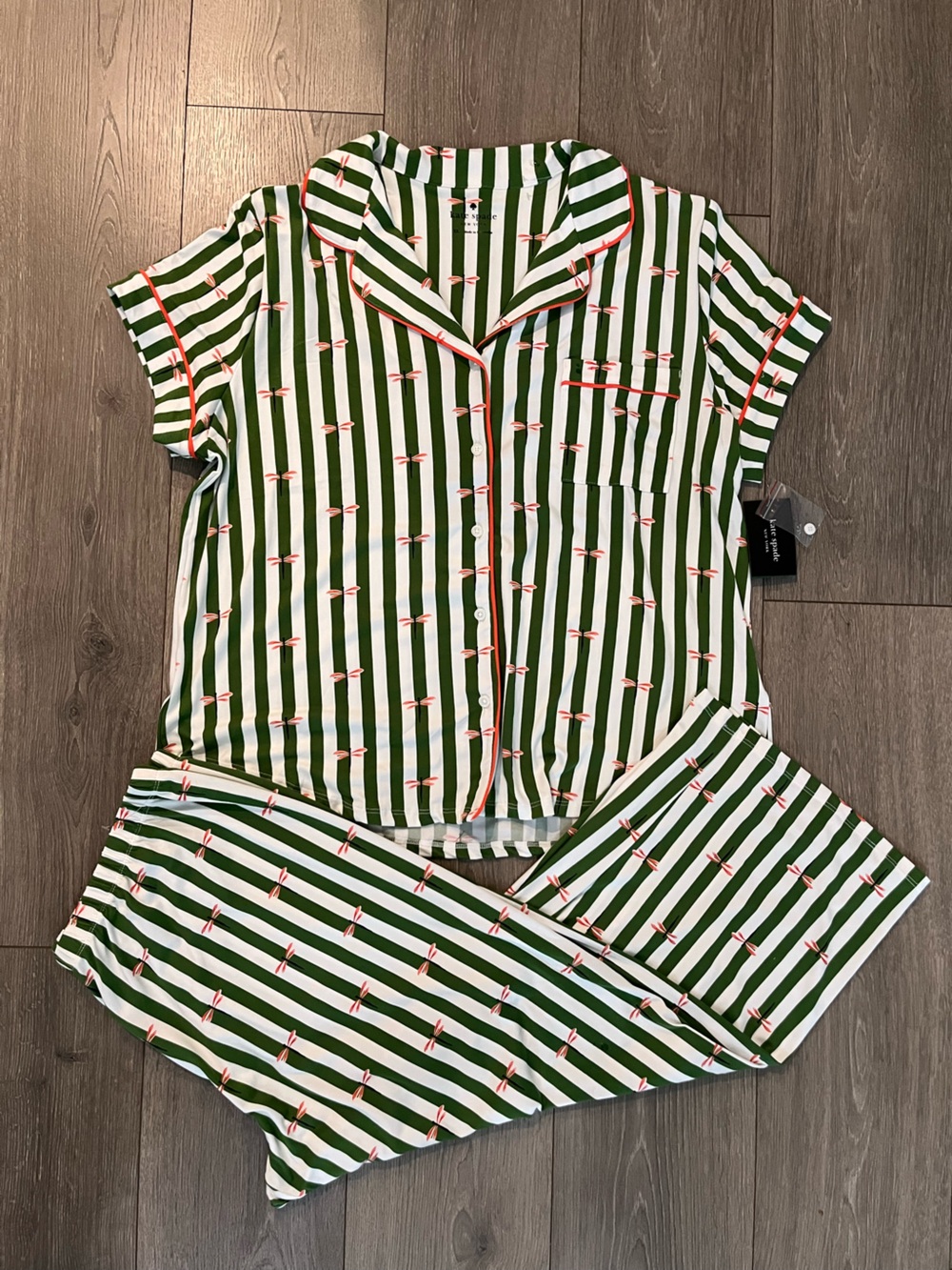 NWT kate spade Green and White Striped Dragonfly Short-Sleeve Pajama Set Size XL - Picture 15 of 15